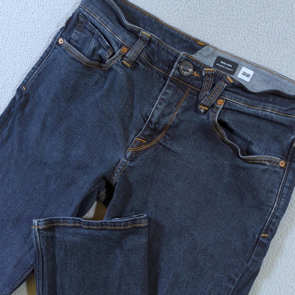 Volcom Solver Modern Straight Jeans Mens 32 Dark Wash Blue Denim